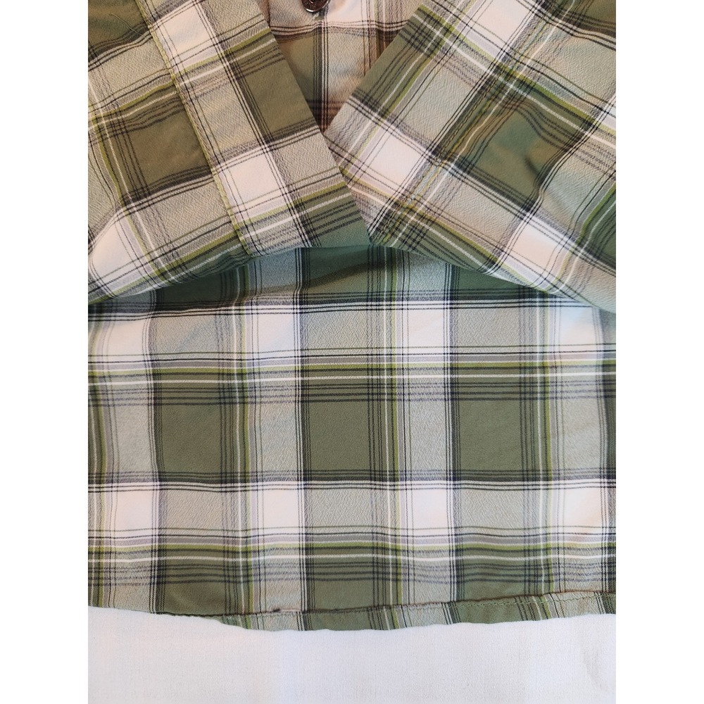 Eddie Bauer Mens Green Plaid Nylon Hiking Shirt Roll Tab Long Sleeve Vent Size M - Picture 7 of 11